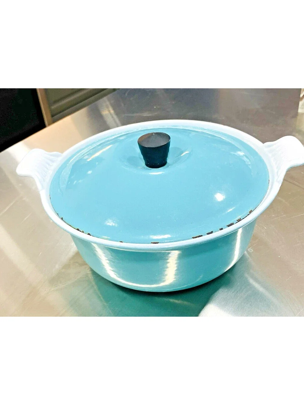 Vintage Le Creuset #22 3.5 Qt Dutch Oven Enameled Cast Iron  Paris Elysees Blue